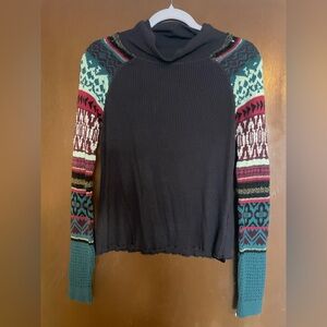 Free People Black and Multicolor Cowl Neck Sweater